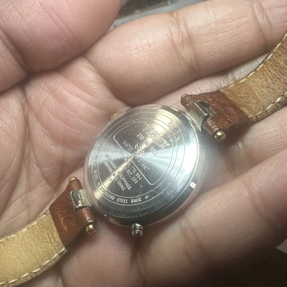 Works Timex Ladies 32mm Two Tone quartz indiglo New Battery Brown Leather Fit 7